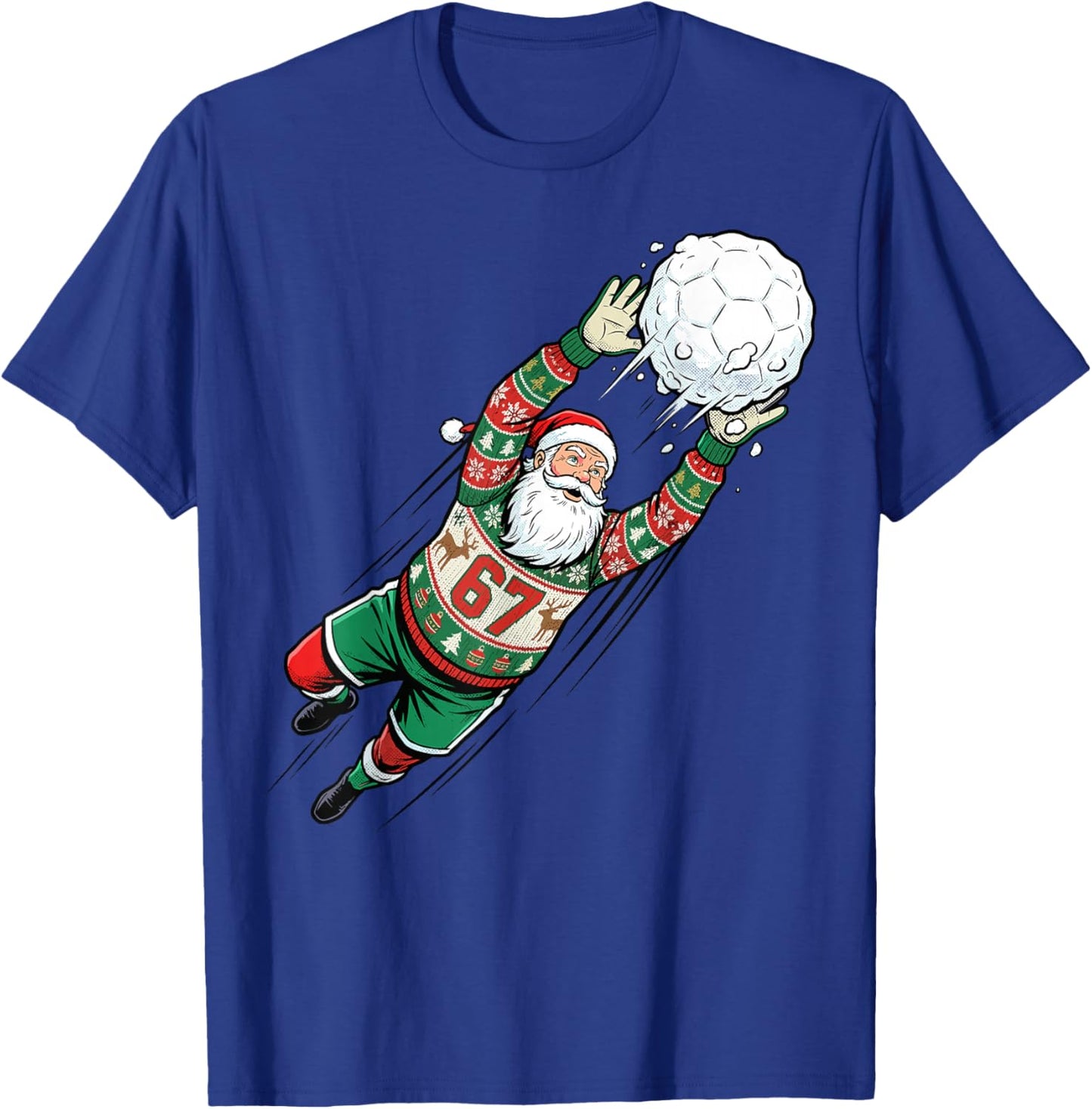 Santa 67 Soccer Goalie Ugly Sweater Funny Christmas Sports T-Shirt - T-Shirt | Royal