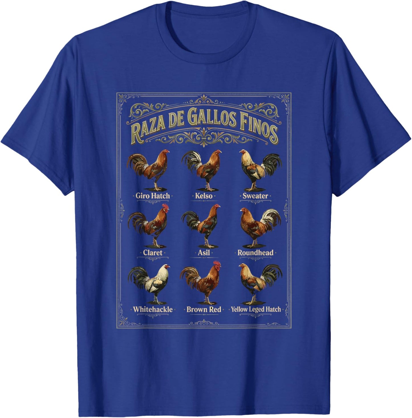 Gamefowl Breeds Chart Art T-Shirt - T-Shirt | Royal