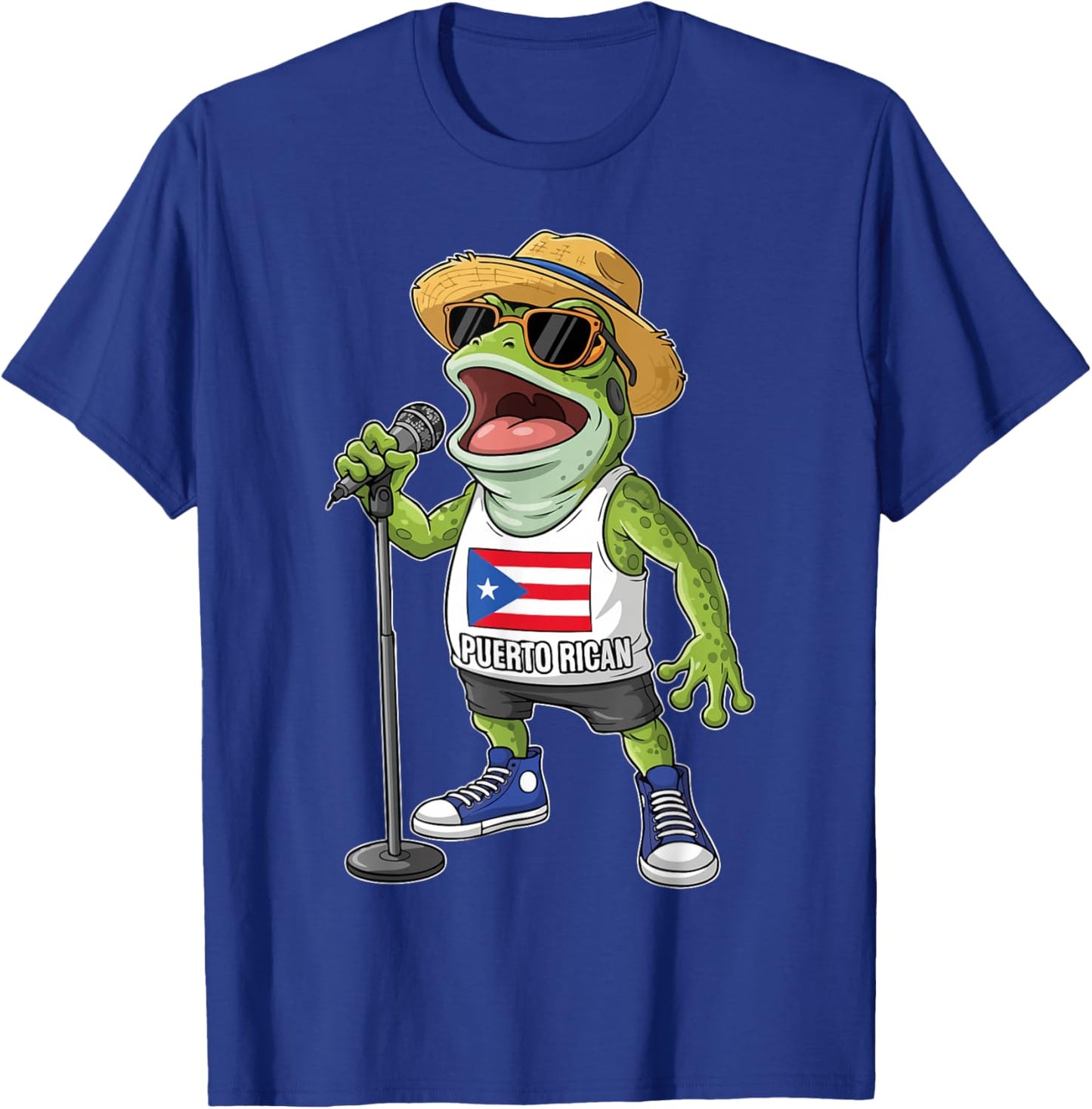 Singing Coqui Puerto Rican Frog Sunglasses Boricua Hat T-Shirt - T-Shirt | Royal