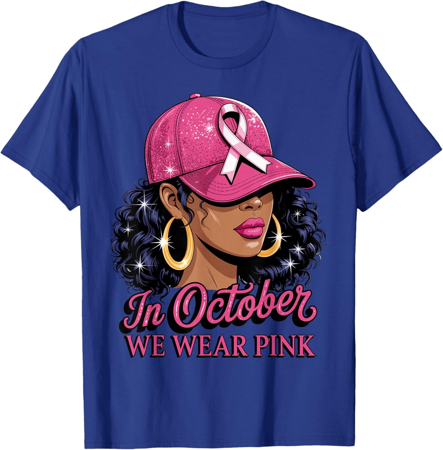 in October We Wear Pink Black Women Breast Cancer Awareness T-Shirt - T-Shirt | Royal
