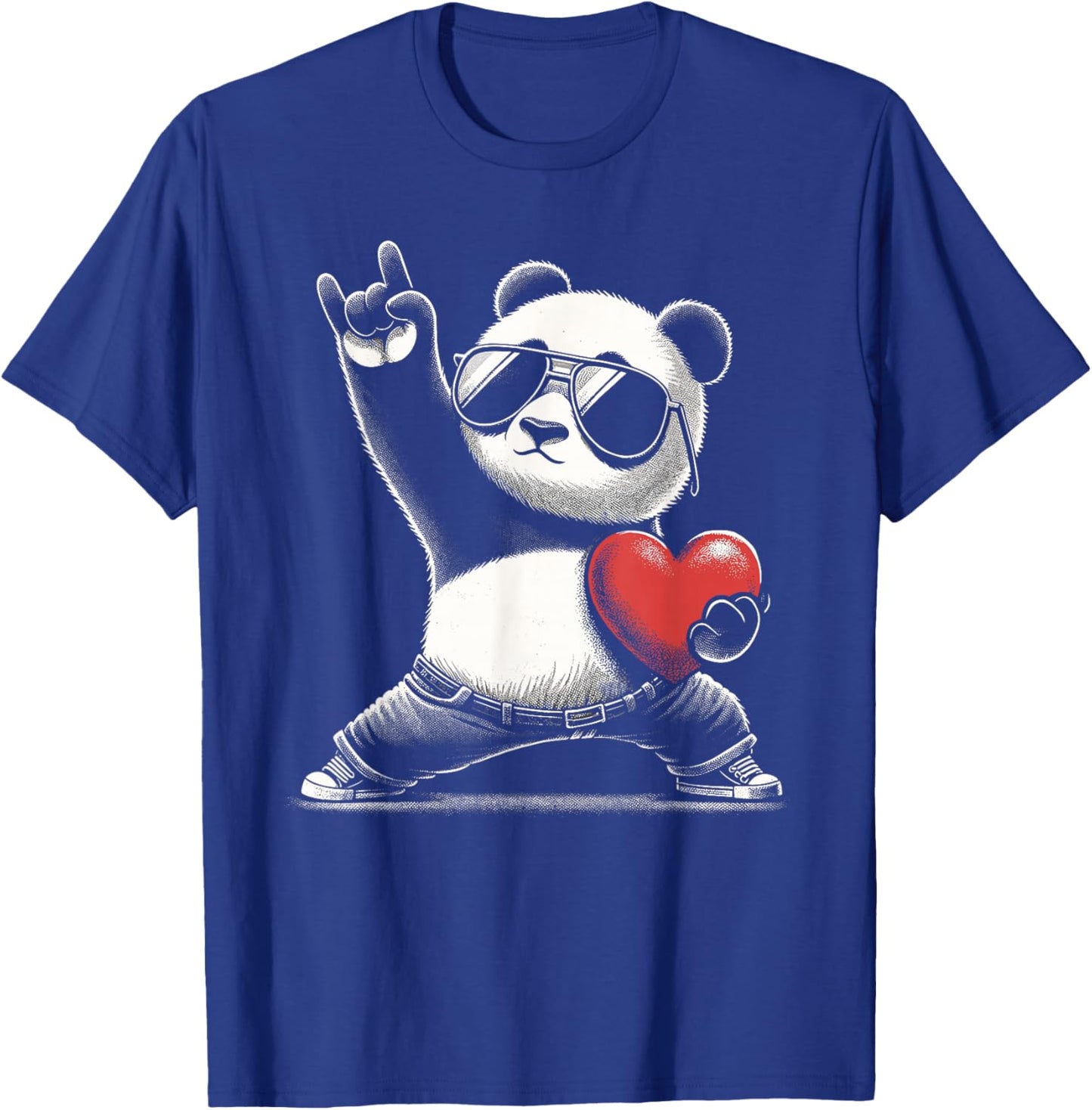 Retro Panda Rock Men Women Kids Funny St. Valentine's T-Shirt - T-Shirt | Royal
