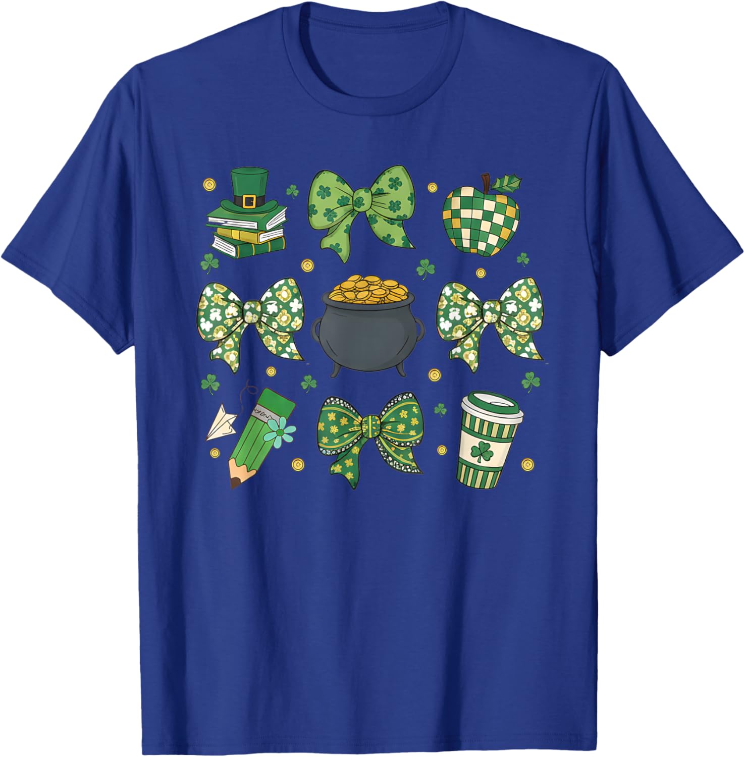 Lucky Teacher St Patricks Day Shamrock Coquette Bow Women T-Shirt - T-Shirt | Royal