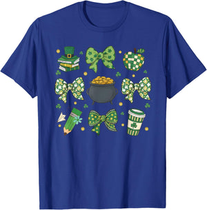 Lucky Teacher St Patricks Day Shamrock Coquette Bow Women T-Shirt - T-Shirt | Royal