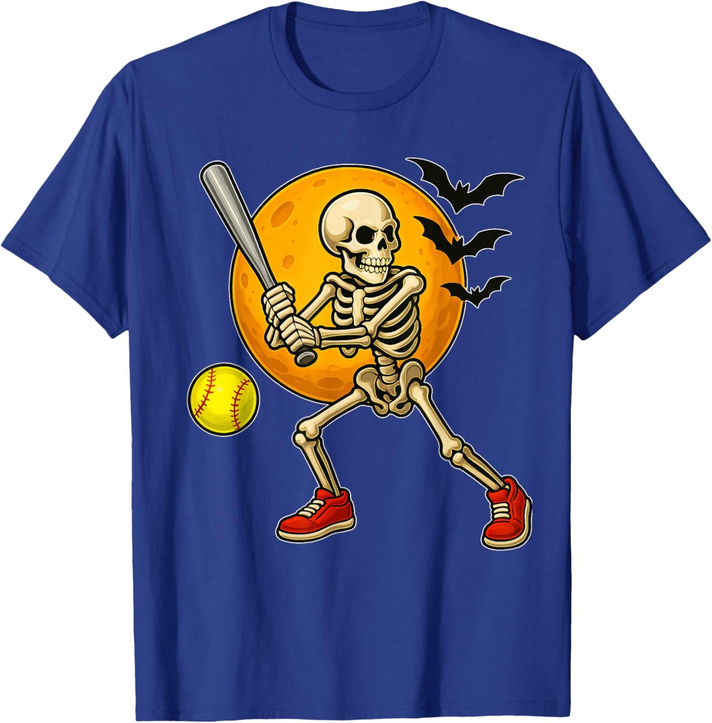 Softball Player Skeleton with Moon Halloween Costume Boys T-Shirt - T-Shirt | Royal