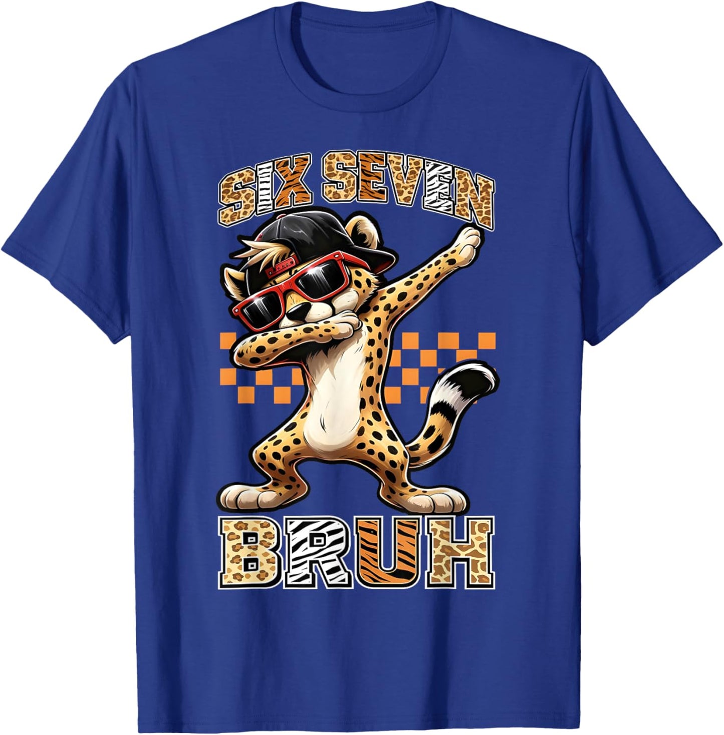 Six Seven Bruh Cheetah Animal Print Dabbing Gift Boy Kid T-Shirt - T-Shirt | Royal