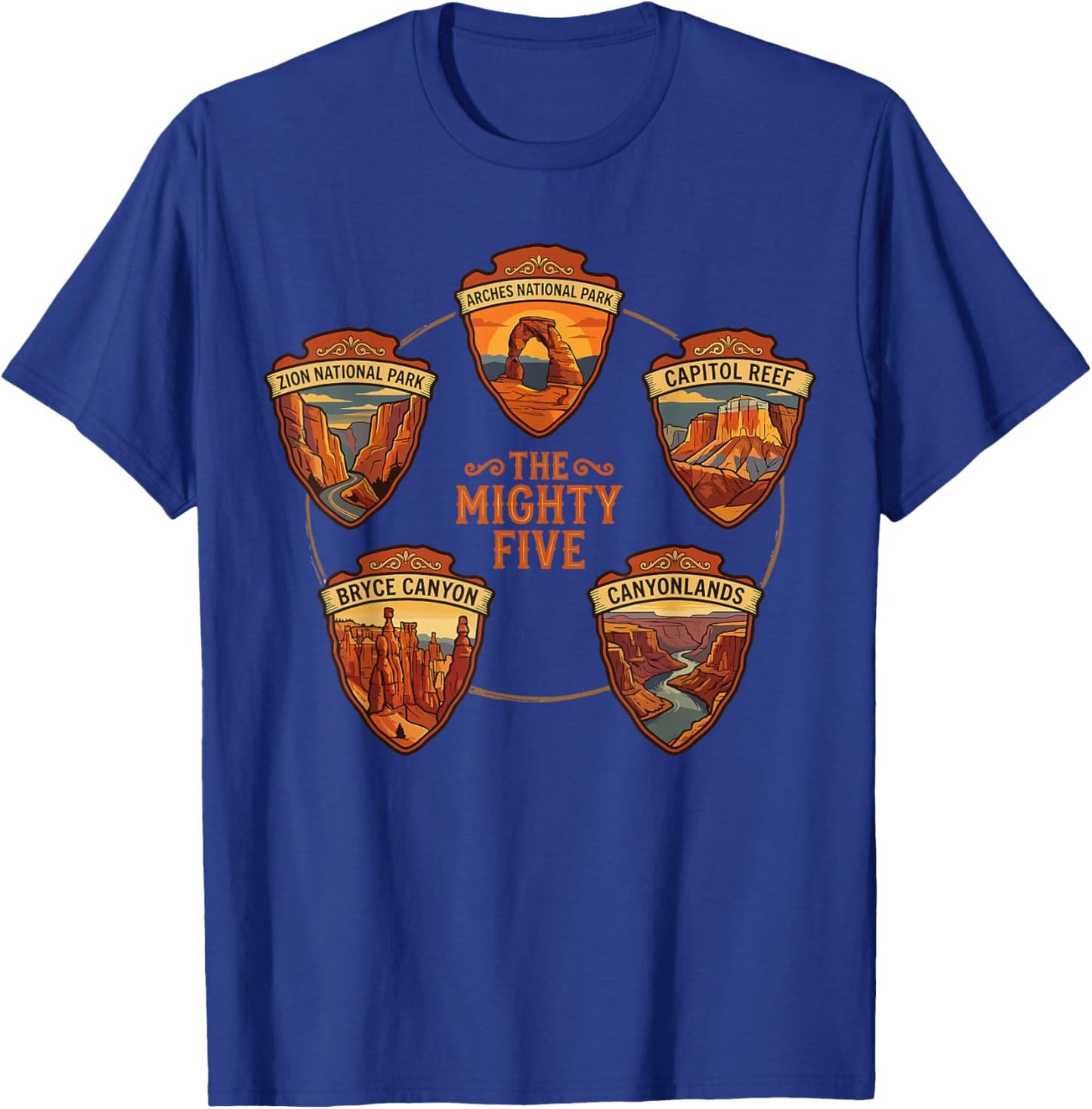 Vintage Mighty Five 5 National Parks Utah Hiking Camping T-Shirt - T-Shirt | Royal