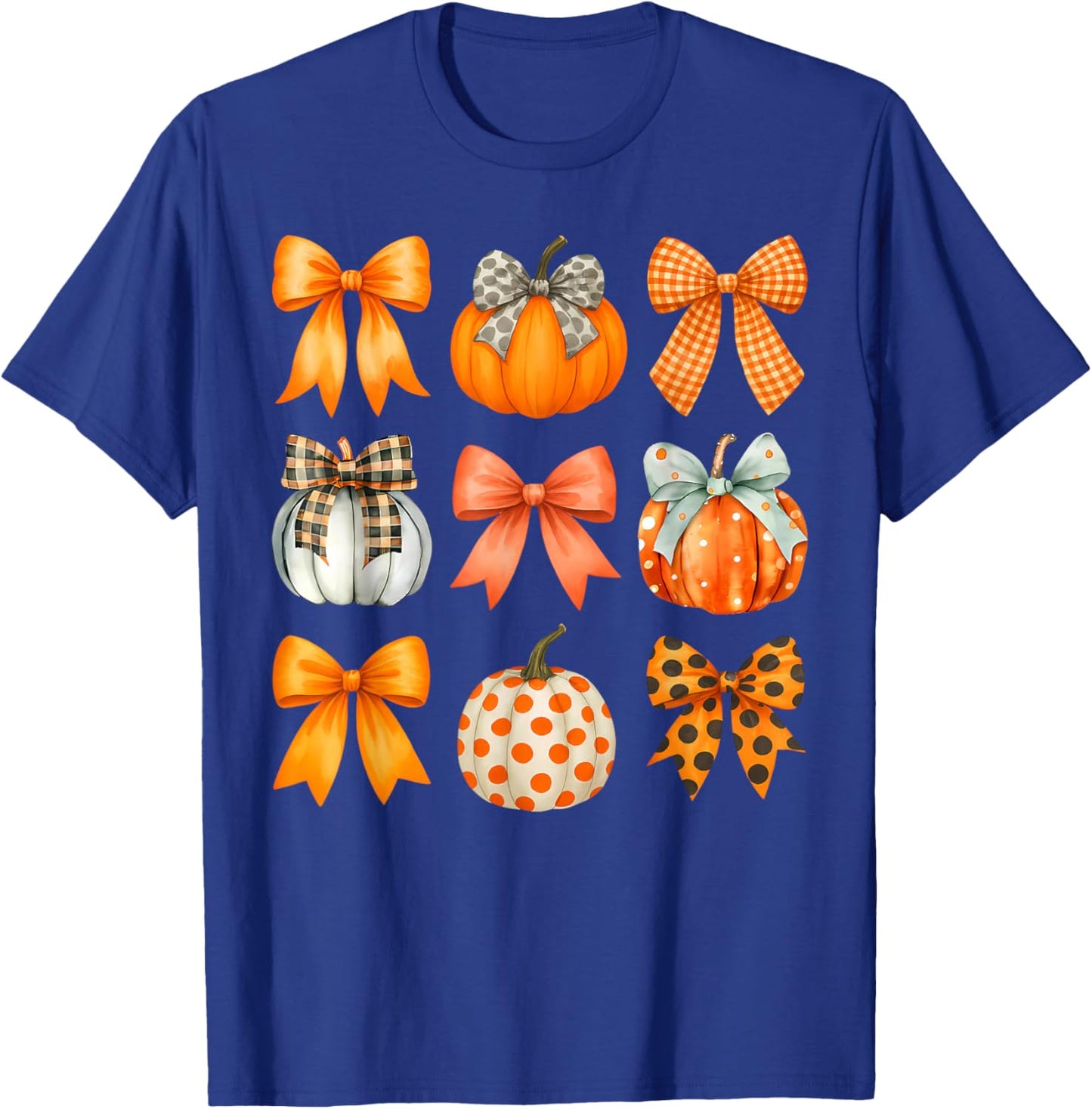 Coquette Bow Pumpkin Season Thanksgiving Autumn Fall Leaves T-Shirt - T-Shirt | Royal
