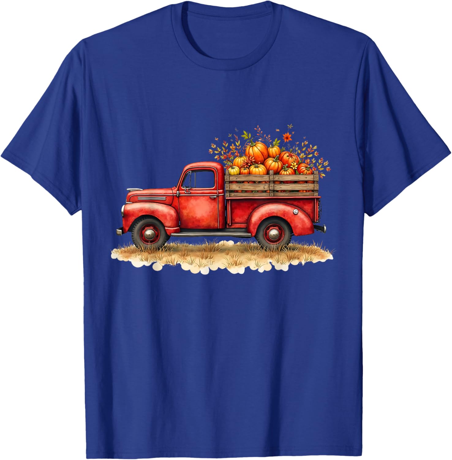 Vintage Red Pickup Truck Fall Autumn Pumpkin Halloween T-Shirt - T-Shirt | Royal