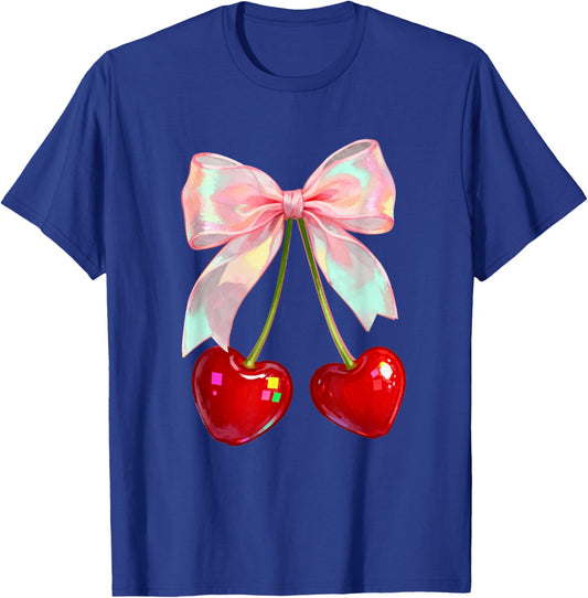 Coquette Bow Cherries Valentines Love Cherry Women Teen Girl T-Shirt - T-Shirt | Royal