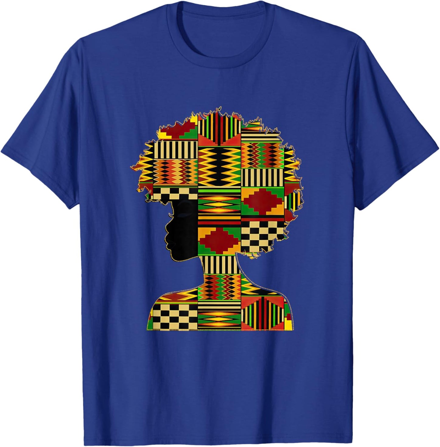 Black History Month Kente Afro Woman Girl African American T-Shirt - T-Shirt | Royal
