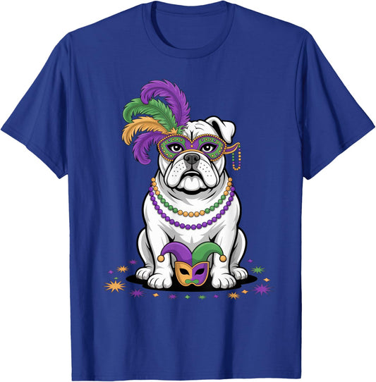 Mardi Gras Bulldog Costume Fun Party Vibes for Dog Lovers T-Shirt - T-Shirt | Royal
