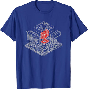 Exploded Pc Motherboard Diagram Stem Gamer Engineer Tech Art T-Shirt - T-Shirt | Royal
