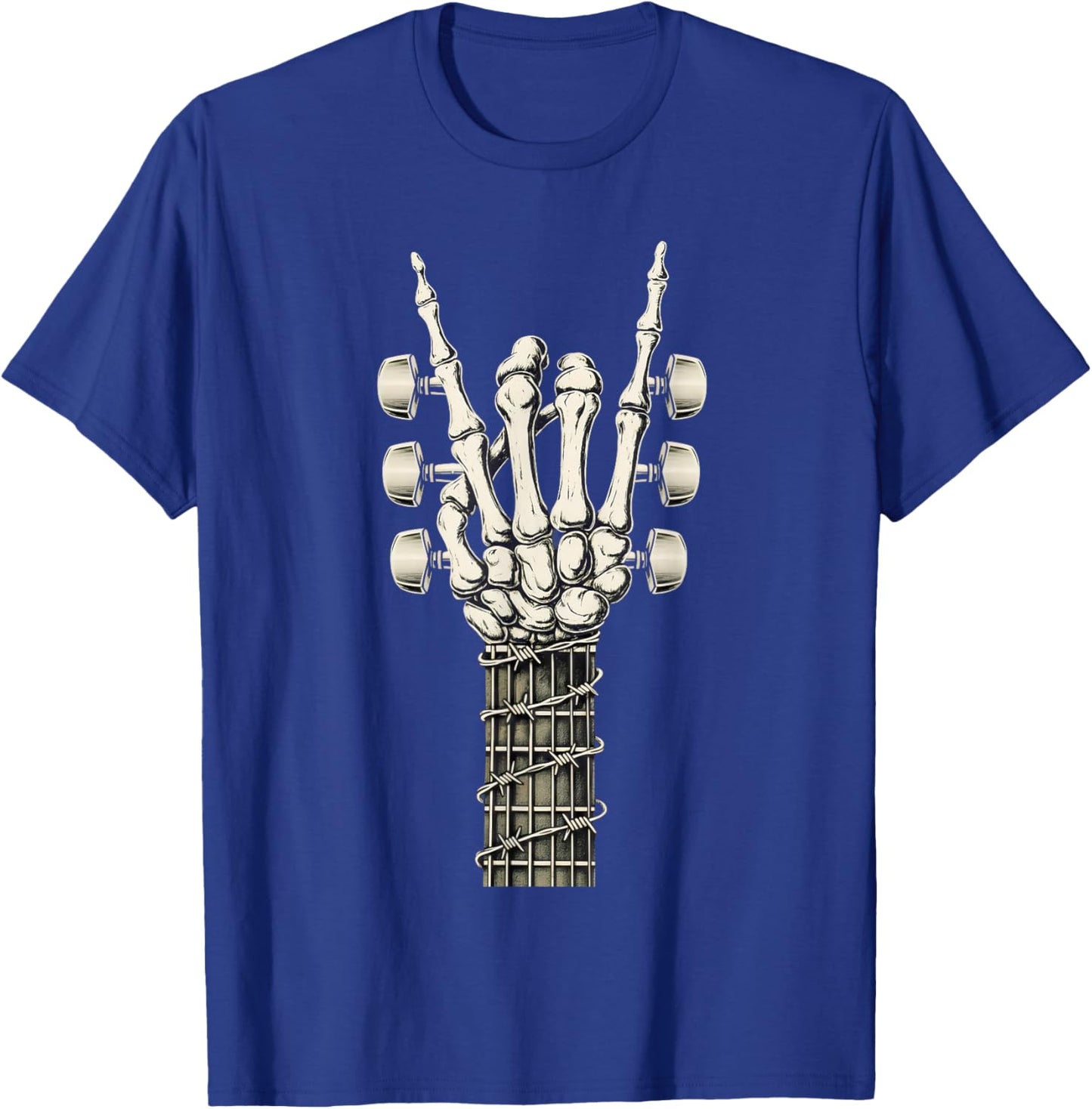 Skeleton Guitar Hand Rock On Guitarist Rock Band Music T-Shirt - T-Shirt | Royal