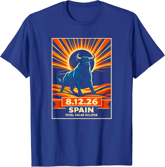 Total Eclipse 2026 Spain Astronomy Retro Travel T-Shirt - T-Shirt | Royal
