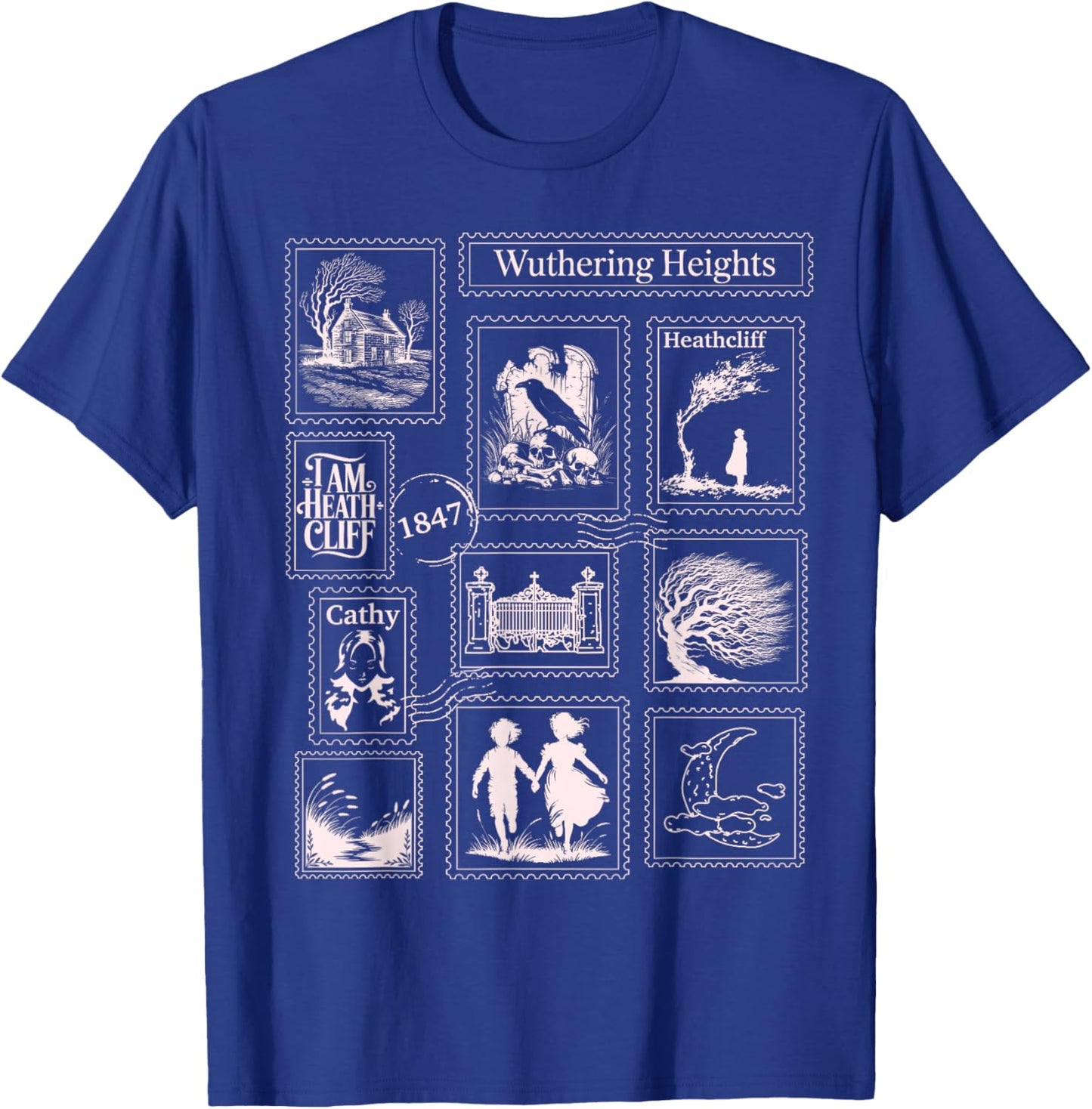 Wuthering Heights Gothic Book Lover Stamps T-Shirt - T-Shirt | Royal
