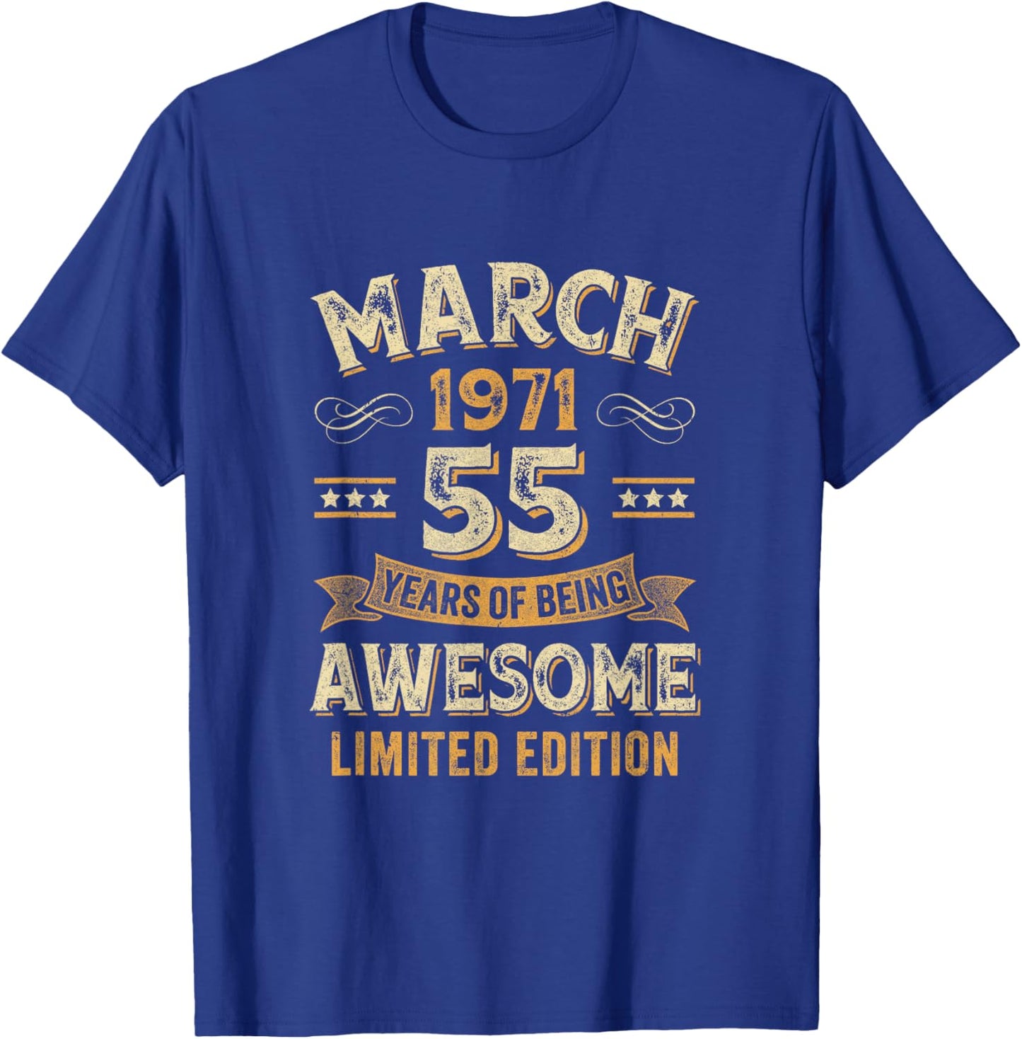 Awesome Vintage March 1971 55Th Birthday T-Shirt - T-Shirt | Royal