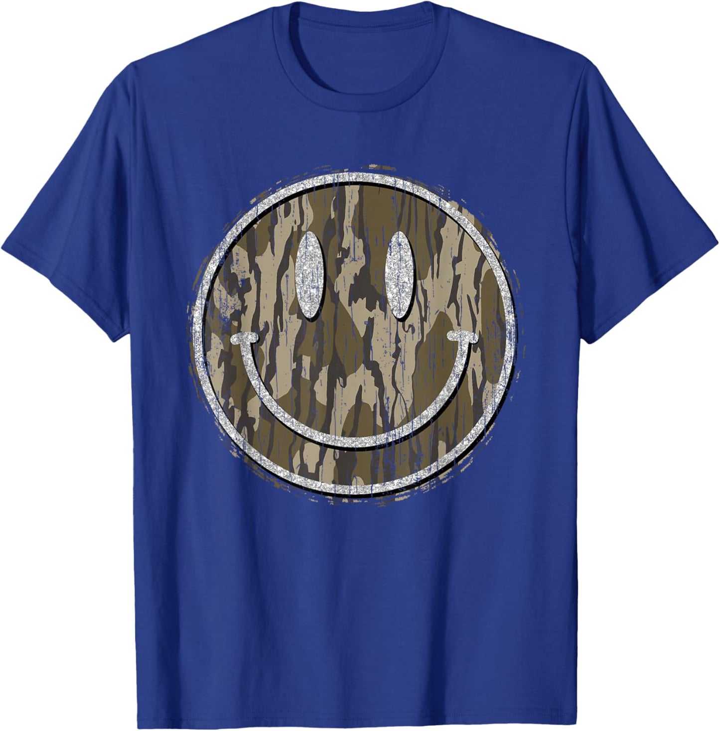 Vintage Hunting Camo Smile Face Camouflage Happy Smiling T-Shirt - T-Shirt | Royal