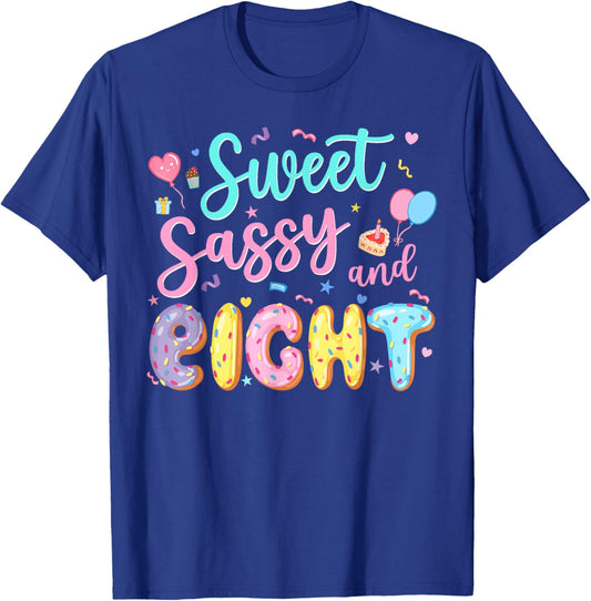 8Th Birthday Girl Sweet Sassy and Eight Donut 8 Year Old Kid T-Shirt - T-Shirt | Royal