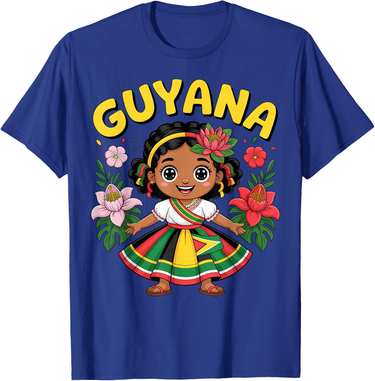 Guyanese Girl in Traditional Dress with Tropical Flowers T-Shirt - T-Shirt | Royal