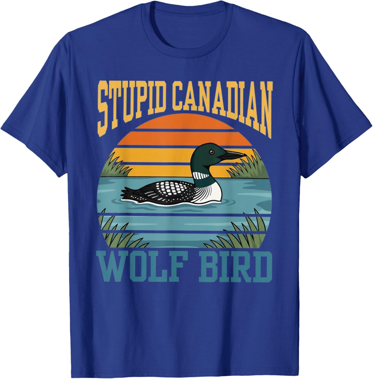 Stupid Canadian Wolf Bird Retro Sunset T-Shirt - T-Shirt | Royal