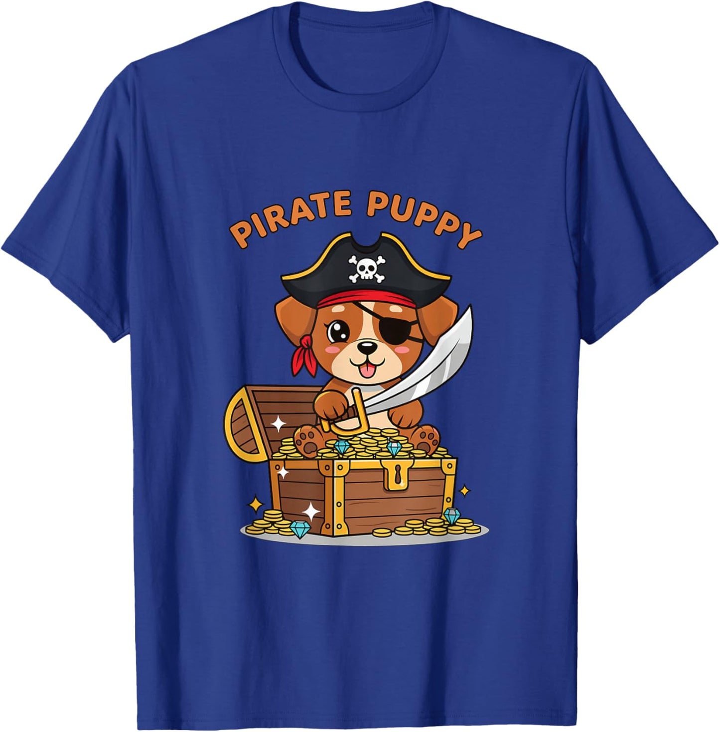 Pirate Puppy Dog with Treasure Chest Halloween T-Shirt - T-Shirt | Royal