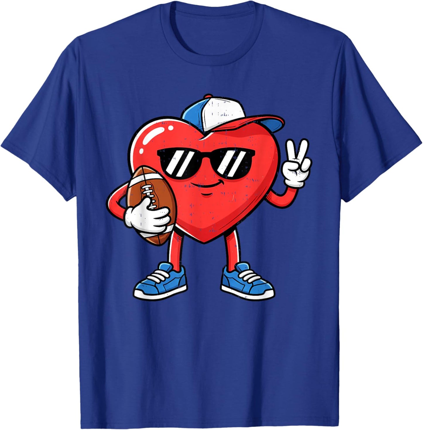 Heart Play Football Valentines Day for Teens Boys Girls Kids T-Shirt - T-Shirt | Royal
