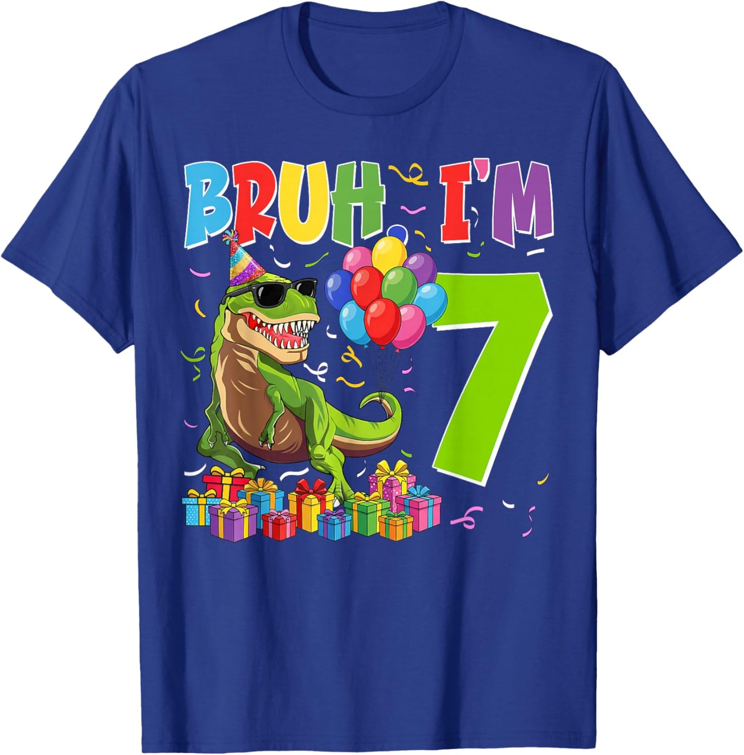 Bruh I'm 7 Years Old Party Outfit 7th Birthday Dinosaur T-Shirt - T-Shirt | Royal