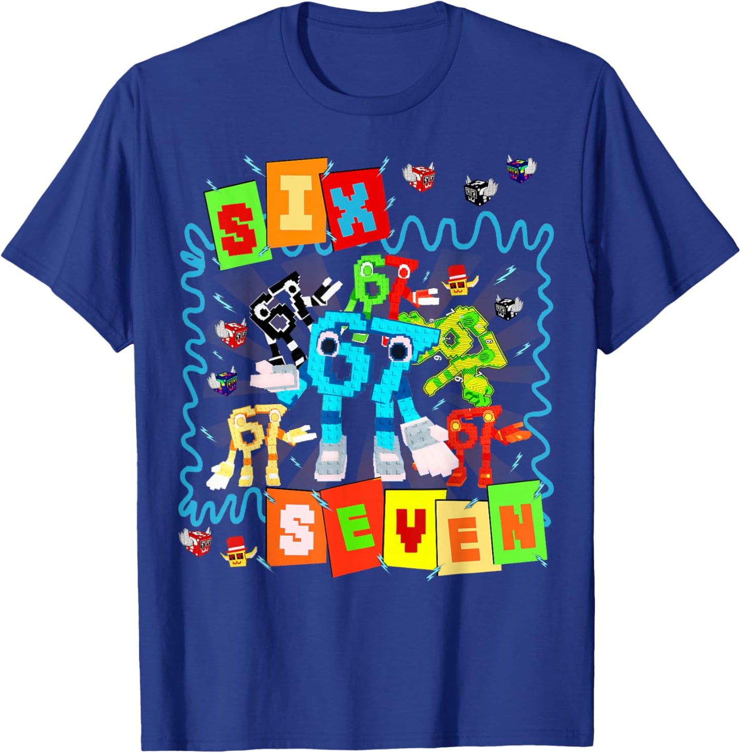 Six Seven 67 Brainrot Gaming Funny Gifts Boys Kids T-Shirt - T-Shirt | Royal