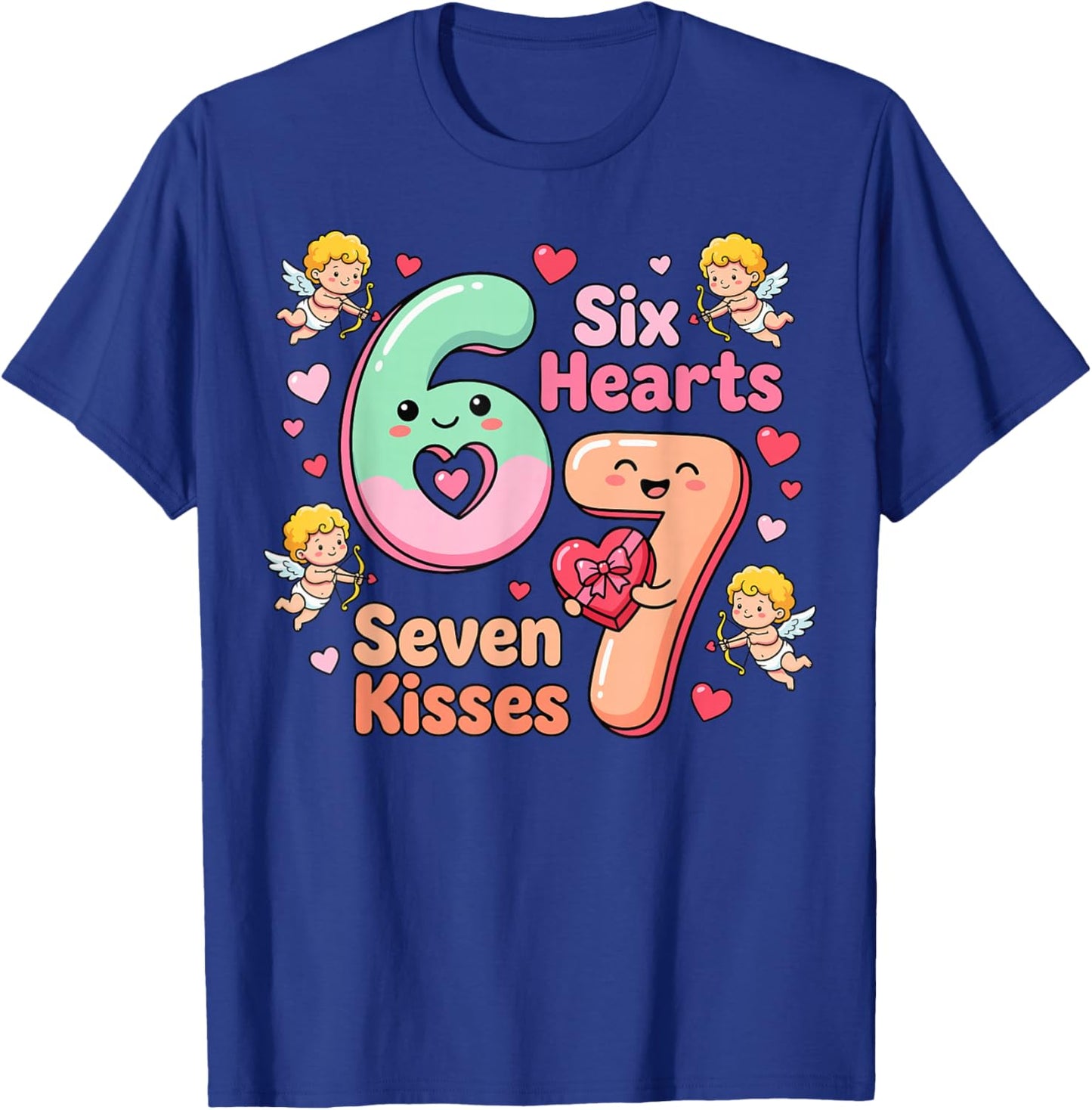 Six Hearts Seven Kisses Valentine's Day 67 T-Shirt - T-Shirt | Royal