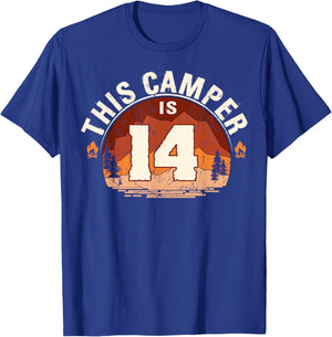 Camping 14th Birthday Camper Party Hiker Camp Tent Campfire T-Shirt - T-Shirt | Royal