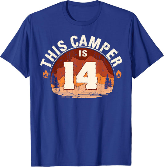 Camping 14th Birthday Camper Party Hiker Camp Tent Campfire T-Shirt - T-Shirt | Royal