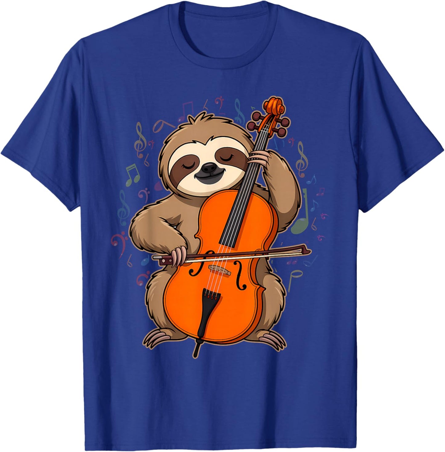 Cellist Sloth Cello Player Orchestra Music Animal T-Shirt - T-Shirt | Royal