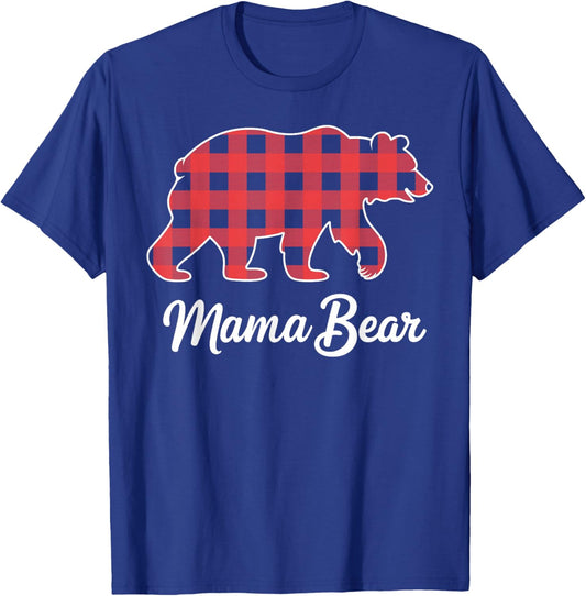 Mama Bear Christmas Red Buffalo Plaid Family Matching Xmas T-Shirt - T-Shirt | Royal