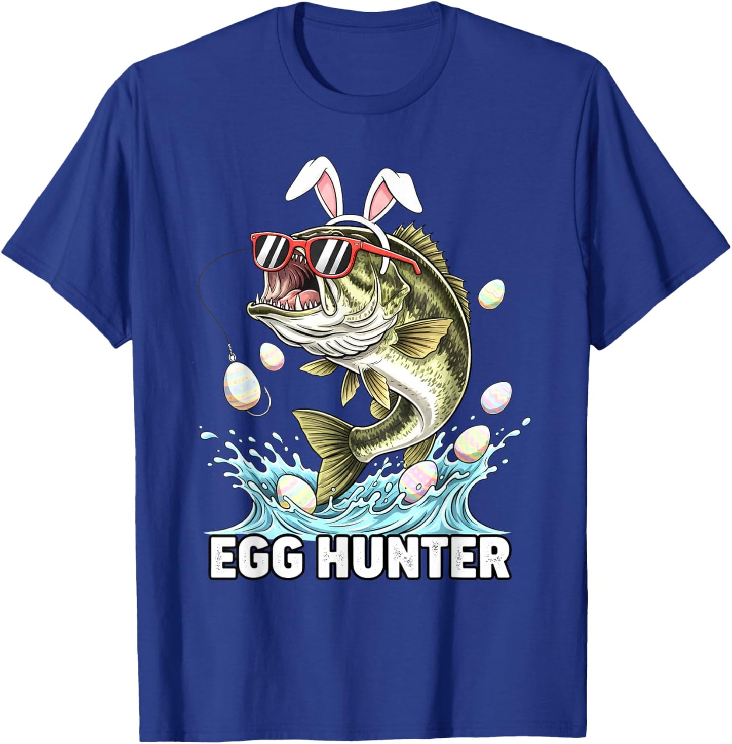Egg Hunter Easter Funny Fishing Easter Bunny Ears Fisherman T-Shirt - T-Shirt | Royal