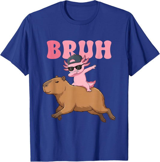 Bruh Dabbing Axolotl Kawaii Pink Axolotl and Capybara Lover T-Shirt - T-Shirt | Royal