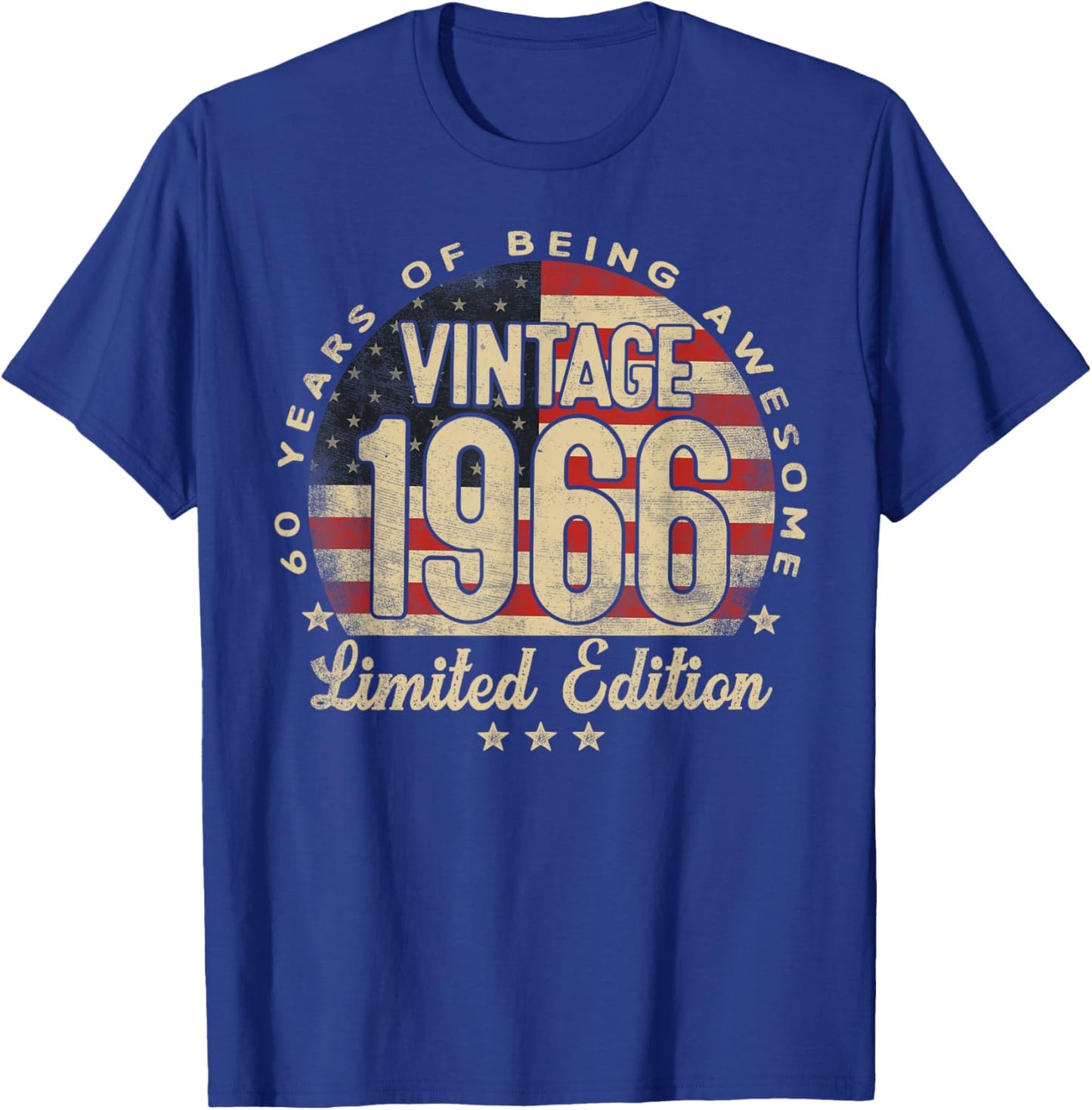 Vintage 1966 Limited Edition USA Flag 60-Year-Old Age 60 T-Shirt - T-Shirt | Royal