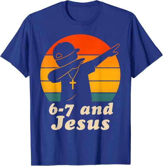 Christian 6 7 School Dabing Boy 67 Meme Funny Six Seven Kids T-Shirt - T-Shirt | Royal