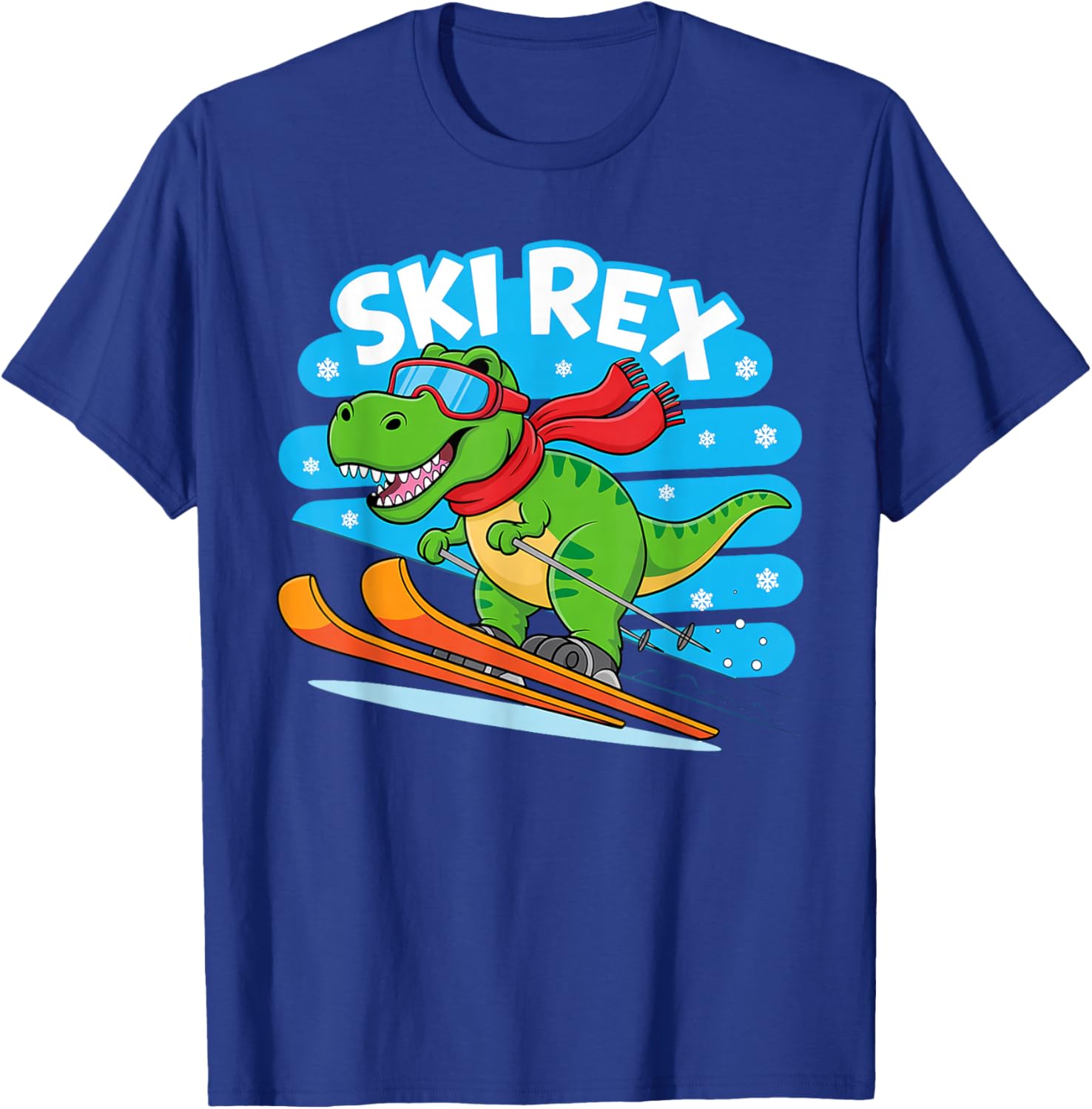 Ski Rex Funny Skiing Dinosaur Winter Sports Design for Kids T-Shirt - T-Shirt | Royal