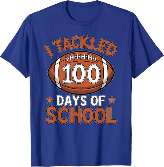 100th Day of School Football Boys Kids 100 Days of School T-Shirt - T-Shirt | Royal