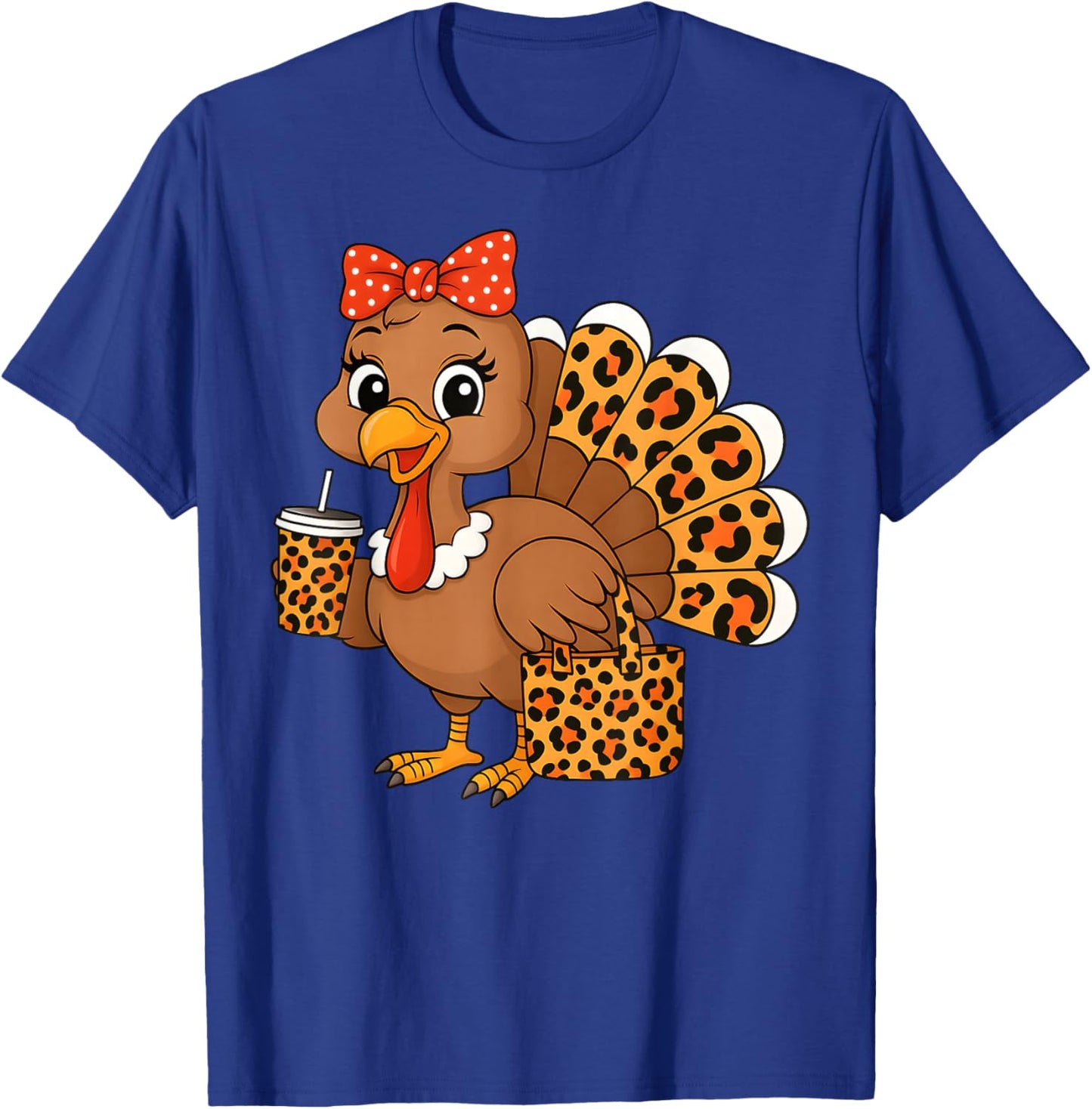 Boujee Turkey Leopard Thanksgiving Women Girl Autumn Fall T-Shirt - T-Shirt | Royal
