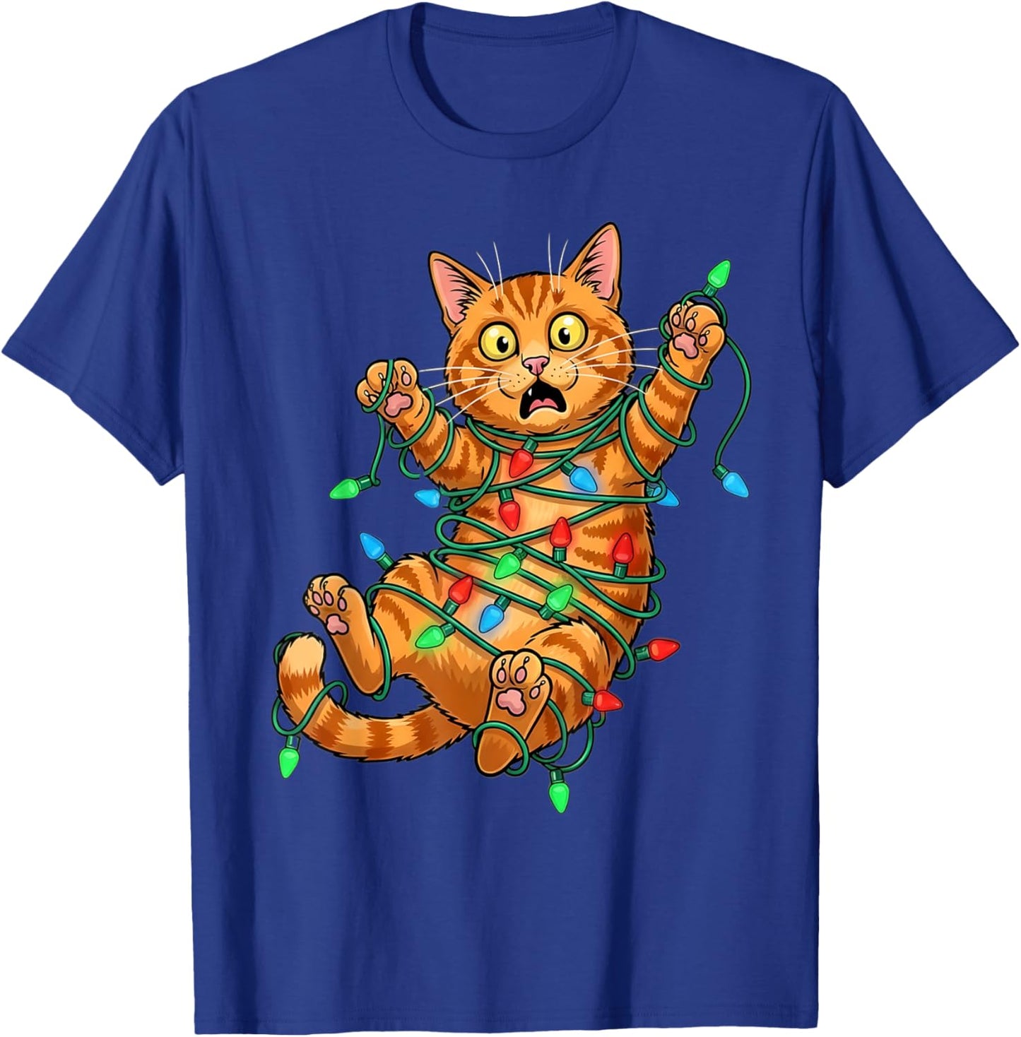 Funny Orange Cat Christmas Light Catmus T-Shirt - T-Shirt | Royal
