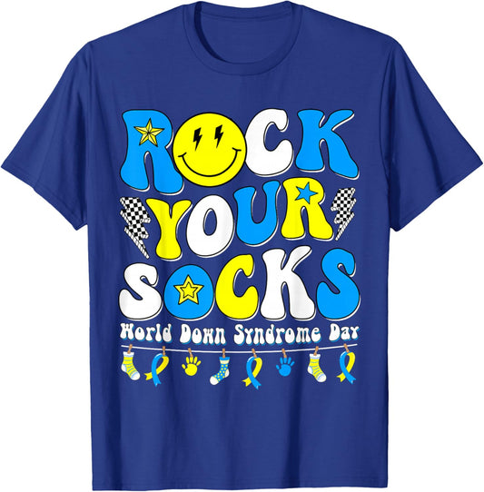 Rock Your Socks World Down Syndrome Awareness Day WDSD T-Shirt - T-Shirt | Royal