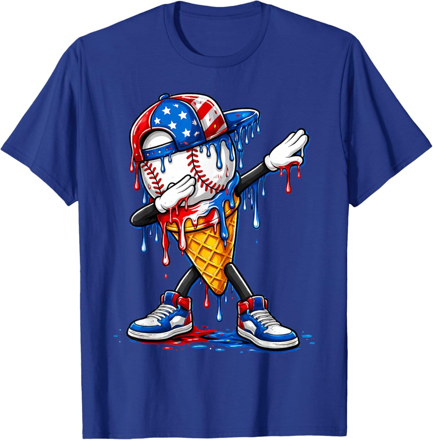 Baseball Drip American Flag for Boys Kids Youth 4th of July T-Shirt - T-Shirt | Royal
