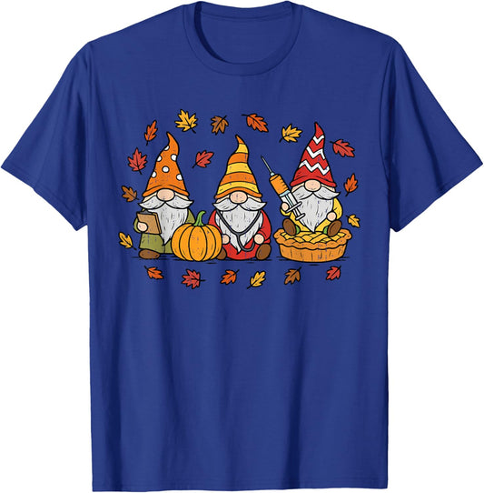 Funny Nurse Gnomes Thanksgiving Fall Scrub Top RN ICU ER T-Shirt - T-Shirt | Royal