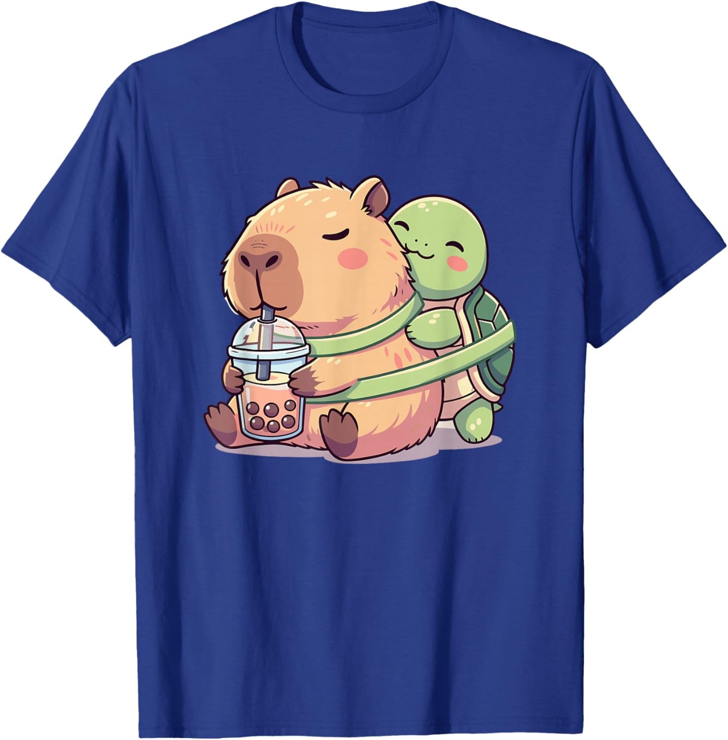 Funny Kawaii Capybara Turtle Boba Tea Cute Men Women Kids T-Shirt - T-Shirt | Royal
