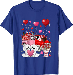 Couple Bichon Frises Valentine Hearts Tree Pickup Truck T-Shirt - T-Shirt | Royal