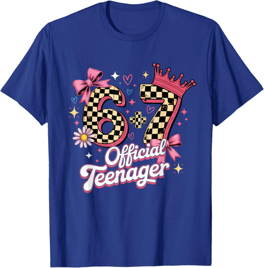 Pink Checkered 13th Birthday 6+7 13 Official Teenager Girls T-Shirt - T-Shirt | Royal