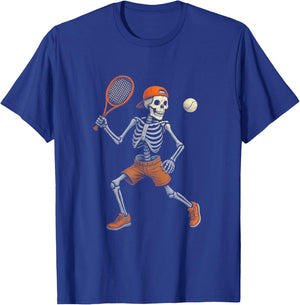 Halloween Skeleton Playing Tennis Spooky Sports Men Boys T-Shirt - T-Shirt | Royal