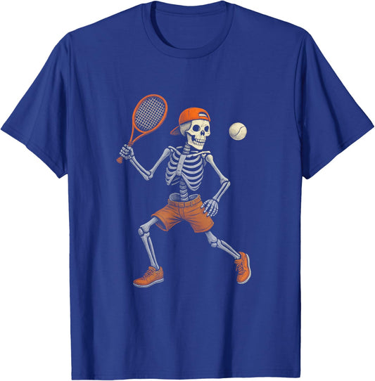Halloween Skeleton Playing Tennis Spooky Sports Men Boys T-Shirt - T-Shirt | Royal