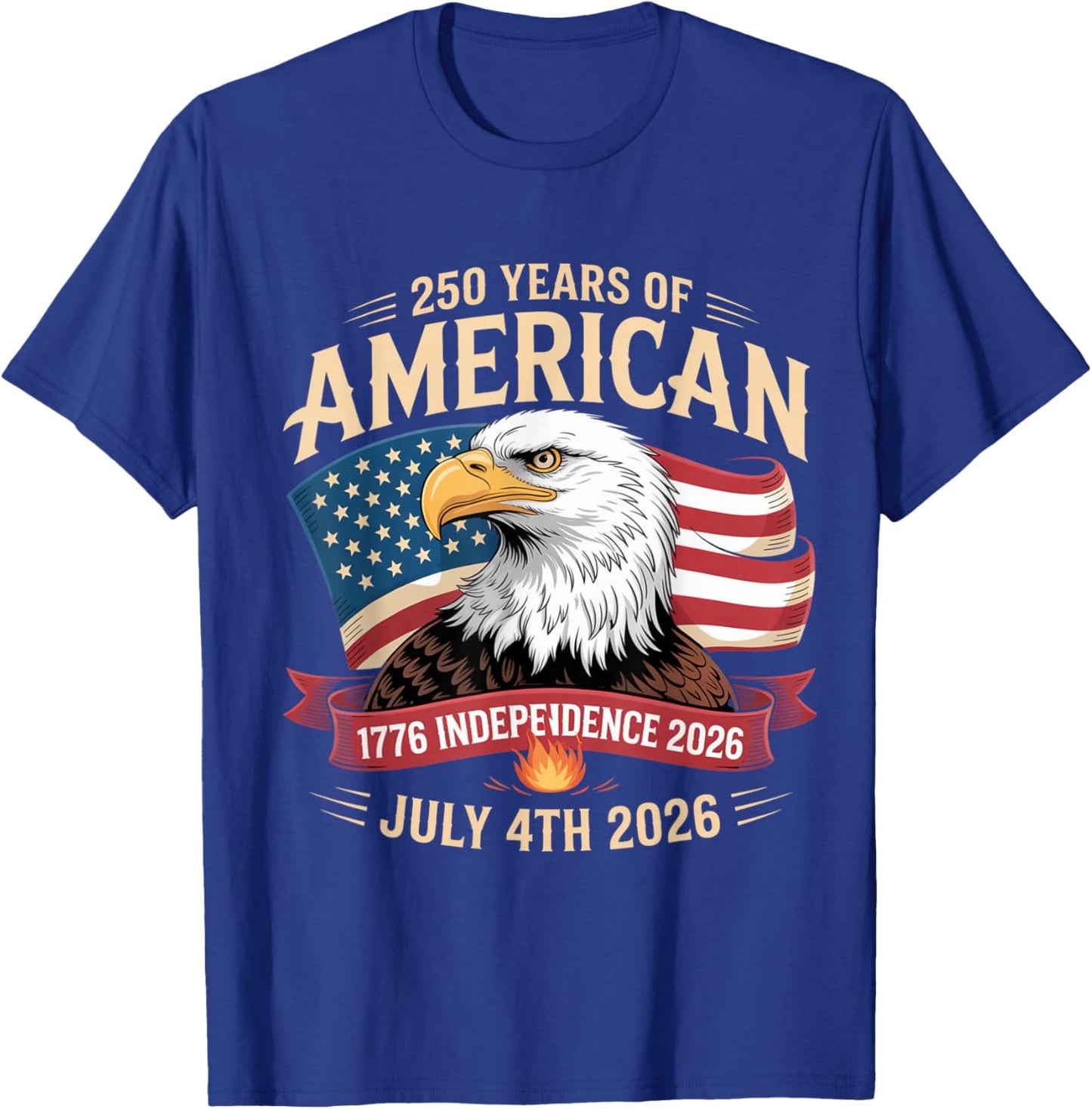 Years of Freedom American Flag Design 250 Celebration 2026 T-Shirt - T-Shirt | Royal